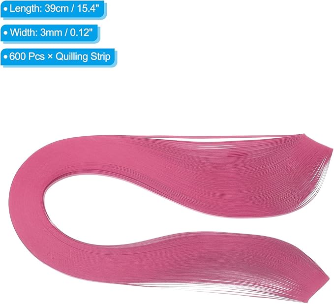 PATIKIL 600pcs Quilling Strips Paper 1/8"(3mm) 39cm Origami Paper Quilling Strip for Art DIY Hand Craft Christmas, Rose Red