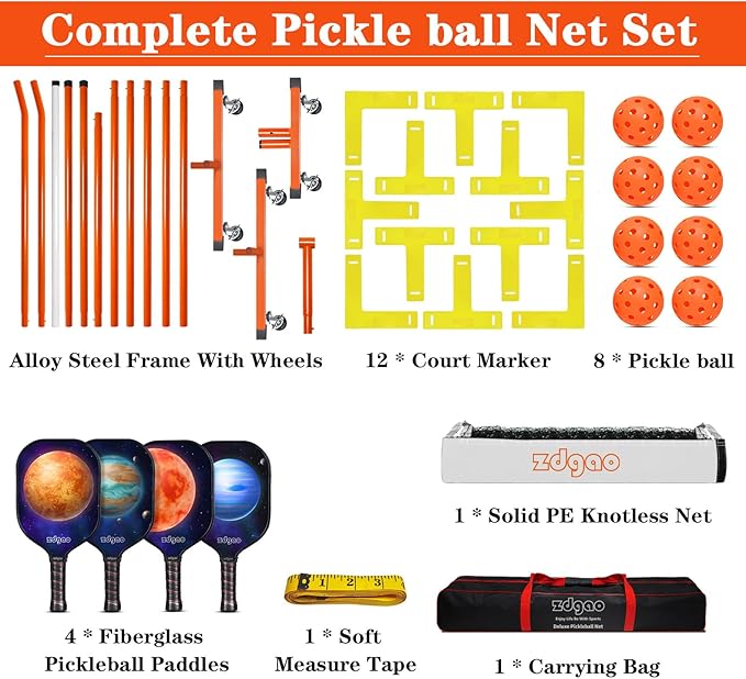 Zdgao Pickleball Set with Net for Driveway, 22 FT Regulation Size Pickle Ball Net Set with Pickleballs, Court Markers and Carry Bag, Steady Metal Frame for Outdoor, Indoor Court