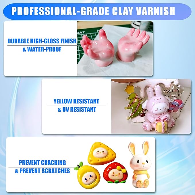 3 Packs Air Dry Clay Varnish, 180ml Air Dry Clay Glaze, Polymer Clay Glaze, High Gloss Clay Sculpture Sealant for Air Dry Clay Pottery Waterproof Scratch Resistant Varnish for Clay (60ML X 3Pack)