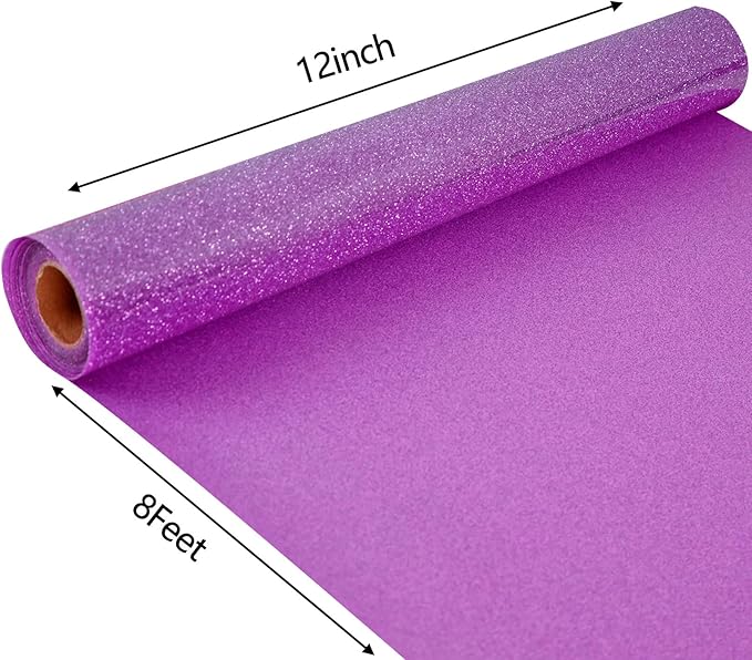 FUNKAKA Glitter Purple Pink HTV Heat Transfer Vinyl Rolls, 12" x 8ft PU Iron on Vinyl for T-Shirt Purple Pink Glitter HTV Vinyl for All Cutter Machines Easy to Cut & Weed for Heat Vinyl Design