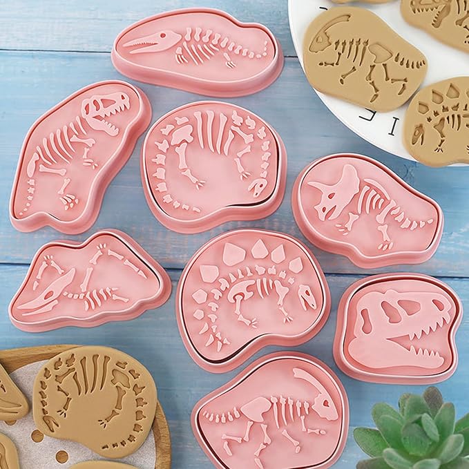 Cookie Cutters Set, 3D Plastic Cookie Cutter with Plunger Stamps Biscuit Cutters Cake Baking Fondant Embosser Stamps Cookie Molds for DIY, Kitchen, Birthday Party (dinosaur)