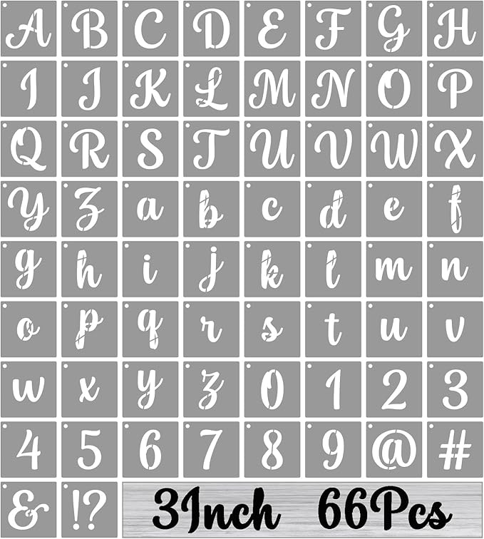 BAMIDELE 3 Inch Alphabet Letter Stencils for Painting, 66 Pcs Reusable Plastic Calligraphy Letter Stencils and Numbers Template Kit for Painting on Wood, Chalkboard, Fabric, Door Porch, Wall Art