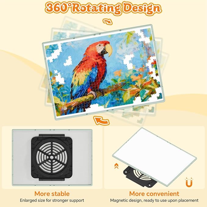2000 Pieces Rotating Plastic Puzzle Board 3-in-1 Double-Sided/Tilting/Rotating, Portable Table 45.91"x32.48" Spinning Jigsaw Puzzle Table with Cover Lazy Susan Gift for Seniors Adults and Kids