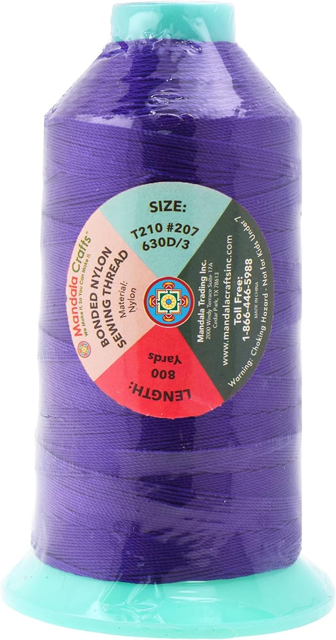 Mandala Crafts Bonded Nylon Thread Violet Heavy Duty Sewing Threads - 800 YDs Size 207 630D T210 Tex 210 Thread for Leather Jeans Weaving Outdoor Marine Upholstery Threads