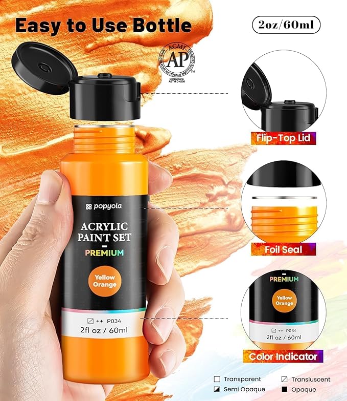 64 PCS Acrylic Paint Set with 12 Brushes, 2 Knives & Palette, 48 Colors (2oz/60ml) Art Craft Paint for Adults Kids Artists Beginners, Halloween Pumpkin Canvas Ceramic Rock Painting Kit