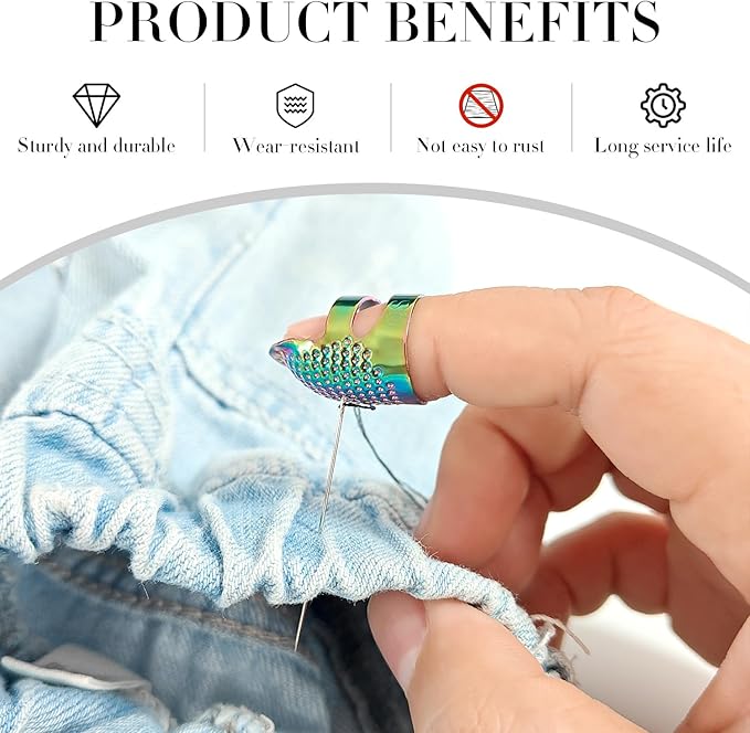 FR 4 Pack (2 Sizes, S/M) Sewing Thimble Finger Protector, Adjustable Finger Metal Shield Protector Pin Needles Sewing Quilting Craft Accessories DIY Sewing Tools Needlework Dazzle