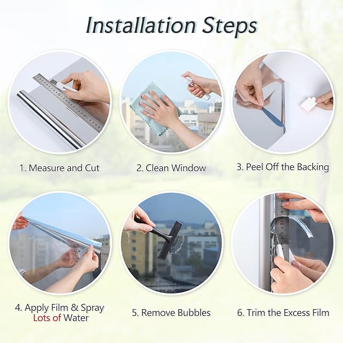 DOWELL One Way Window Privacy Film with 3 Tools Window Tint for Home Sun Blocking Heat Control Anti UV Reflective Mirror Covering See Out Not in for House and Office Silver 17.5" X 78.7"