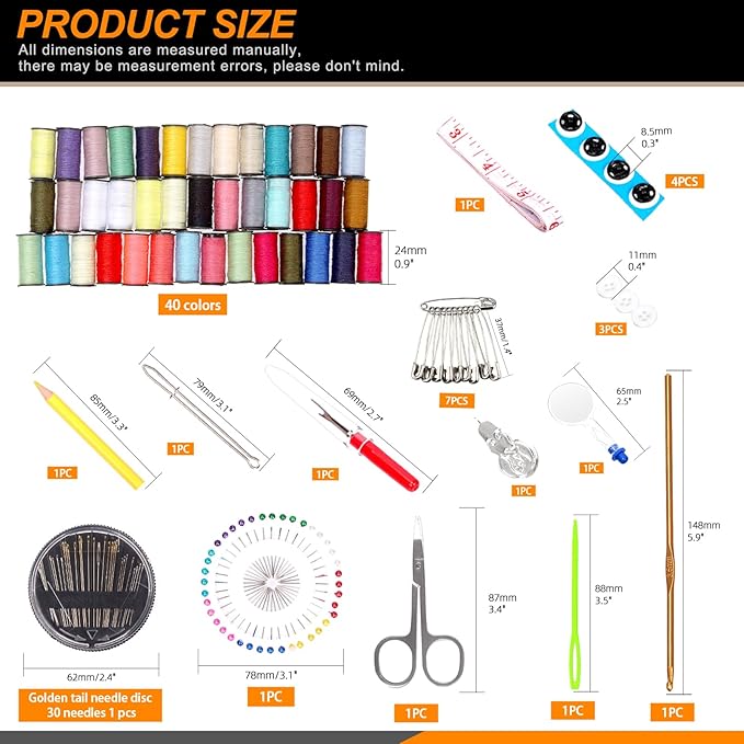 Rustark 134Pcs Sewing Kit with Portable Bag, Premium Sewing Supplies Kit Includes 40 Colors Sewing Threads and Accessories Kit for Home Traveler Emergency Sewing Repair