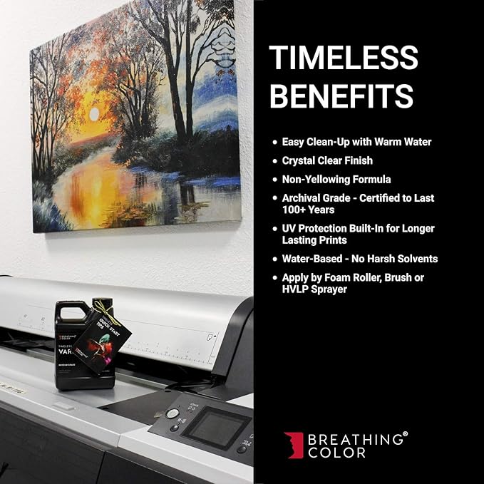 Breathing Color Timeless Archival Print Varnish - 1 Pint, Satin Finish, Premium Canvas Coating, Water Based UV Protection, 100+ Years Certified Archival