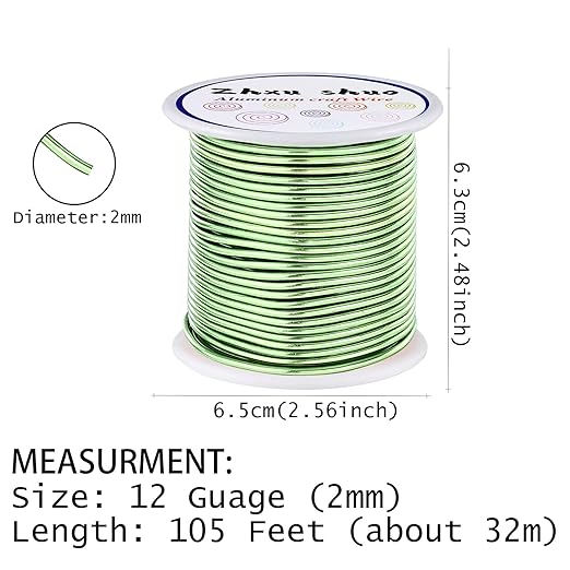 12 Gauge(2mm) Aluminum Wire 35 Yards Anodized Metal Wire for Bonsai Armature Crafting Sculpting Jewelry Craft Making Beading Floral (Light Green, 12 Gauge)