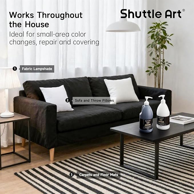 Shuttle Art White Fabric Paint, 33.8 oz(1000 ml) Large Bottle with Pump, Permanent Fabric Paint for Furniture, Sofa, Cushions, Clothes, Soft Non-Toxic Textile Paint for Color Changing, Renewal & Art Creations