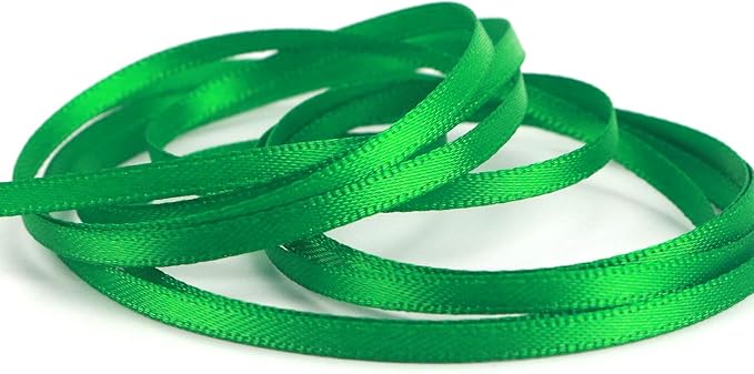 HUIHUANG Thin Green Satin Ribbon - 1/8 inch x 100 Yards Roll for Crafts, Gift Tags, Party Decoration Cards (Emerald)