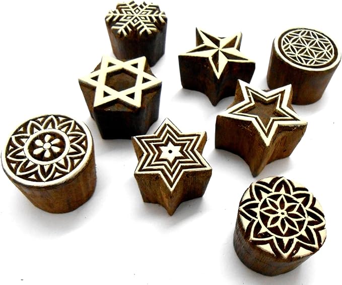 Pack of Elegant Design Wooden Blocks Stamps for Printing on Textiles, Pottery Crafts,Henna, Scrapbooking (Set of 8)