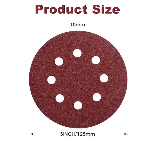 S SATC 150 Pcs Hook and Loop Adhesive Sanding Discs 5 Inch 8 Hole Sandpaper 100 Grit Aluminum Oxide Sander Pads for Random Orbital Sander