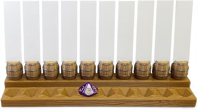 Initiative Tracker with 10 Barrel Slots, Erasable Name Tags, and Dice for Tracking Order. Ideal for DND and Other TTRPGs Brown