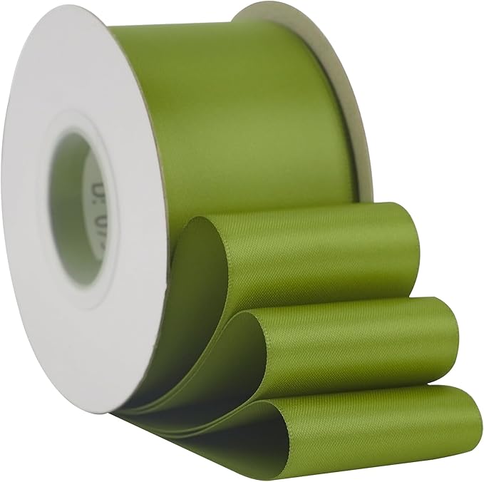 HUIHUANG Olive Green Ribbon 2 inch Wide Double Faced Satin Ribbon Green Ribbon for Gift Wrapping, Bows Making, Flower Bouquet, DIY Crafts, Bridal Shower, Holiday Party Decor -25 Yards/Roll