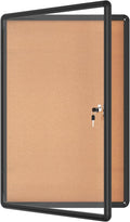 36"x24" Enclosed Bulletin Board, Lockable Weather-Resistant Aluminum Cork Noticeboard for School & Office, Black Frame w/Cork