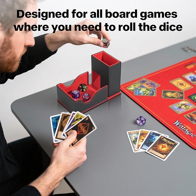 Dice Roller Tower, Premium DND Magnetic Dice Tray, Foldable PU Leather Dice Tower RPG Gifts for Dungeons and Dragons MTG Dm & Player Black/Red