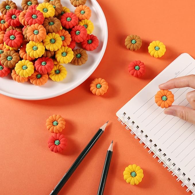 44Pcs 3D Pumpkin Erasers Bulk, Halloween Fall Mini Erasers for Student Classroom Prizes, Game Reward,Treasure Box,Trick or Treats, Goody Bag Filler,Party Favors (44PCS)