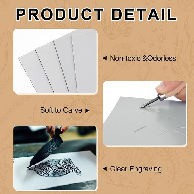 Yeaqee 8 Pcs Mixed Sizes Linoleum Block Rubber Carving Block Soft Linocut Blocks Large Linoleum Sheet Unmounted Lino Plates for Engraving Art Project Printmaking Artist Studio Supplies, Gray