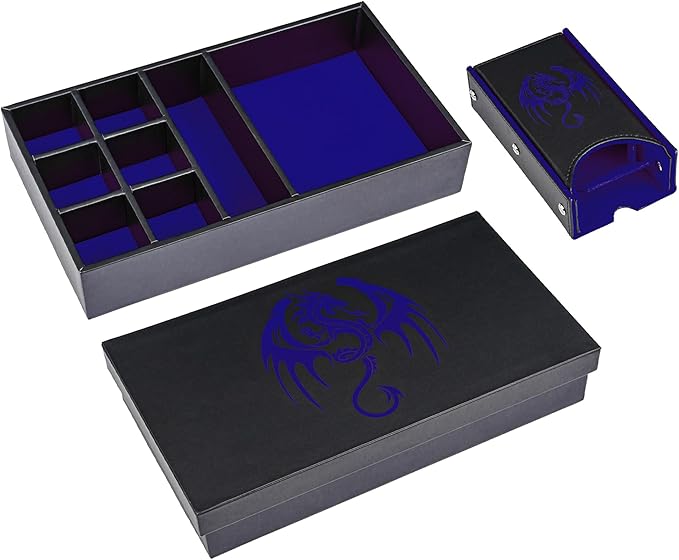 D&D Dice Storage Box 4 in 1 Portable Dice Case, RPG DND Rolling Tray Leather Box for Role Playing Games and Other Tabletop Game