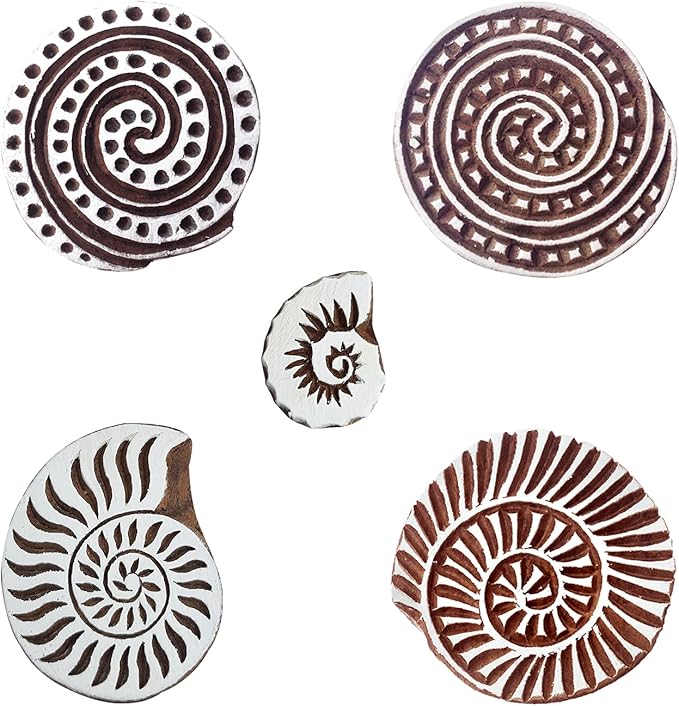 Royal Kraft Spiral Wooden Printing Stamps (Set of 5) - DIY Henna Fabric Textile Paper Clay Pottery Blocks Htag2230