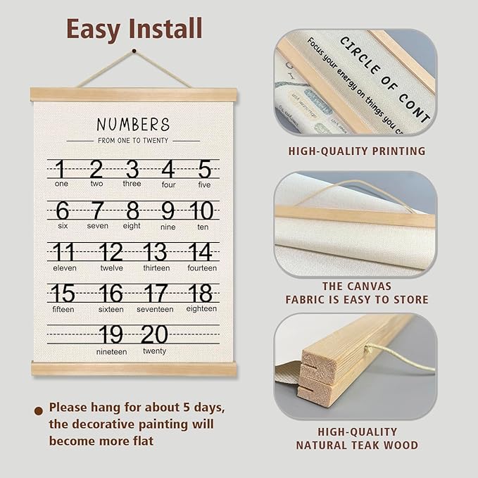 Alphabet and Numbers Wall Chart Set of 2 ,Kids Educational Posters,ABC and 1-20 Number Learning Banners for Toddlers, Preschool Classroom, Homeschool, Nursery, Playroom Decor 14 x 18.5 Inch (Black)