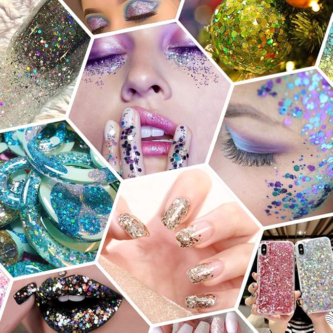 Iridescent Chunky Glitter 5.64oz/160g, Ultra Fine Glitter Powder Mixed Chunky PET Flakes Sequins for Resin Epoxy Craft Arts, Tumbler Nail Hair Eye Party Festival Decor (White)