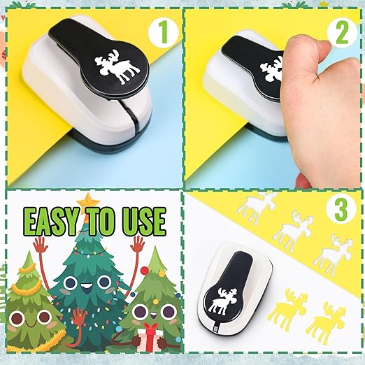 1 inch Christmas Punch for Craft, Deer Paper Punch for Paper Crafting, Reinforce Lever Action Deers Shape Hole Punches, Deer Punches for Scrapbooking Gifts DIY Arts