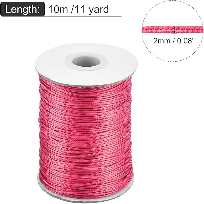 MECCANIXITY Waxed Cord 2mm Waxed Polyester Cord 11 Yard Wax String for Bracelet Making,Necklaces, Beading,Jewelry Making and DIY Crafts(Rose Red)