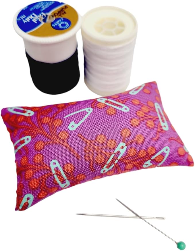 Emery Pincushion for Sewing - Filled with Abrasive Emery Sand - Handmade in USA (2"x3", Pastel Floral on White)