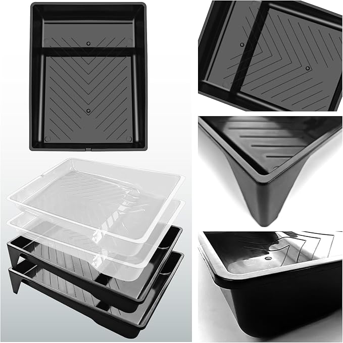 Great Andrew 4 Pack Paint Tray Liners 9 Inch, 2 PC Sturdy Plastic Tray with 2 PCS Disposable Paint Tray Liners, Paint Roller Trays, Paint Pan Liners for DIY Painting Projects, Walls, Furniture