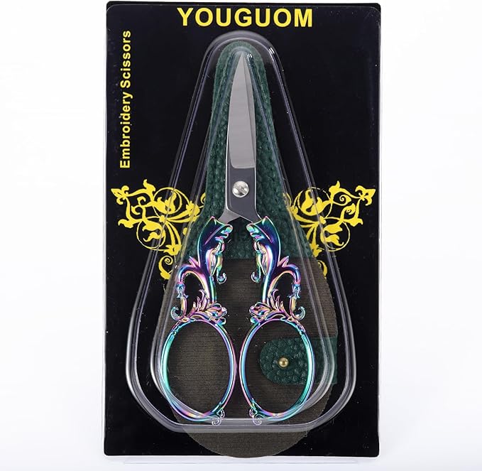 Crafting Scissors, 5.3in Sharp Multipurpose Fabric Scissors with Sheath, Arts Sewing Quilting Office Home School Paper Cutting Shears, Rainbow Large Handles