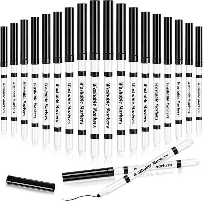 18 Pcs Line Washable Markers Bulk Black Fine Tip Markers Set Coloring Thin Tip Drawing Washable Pen for Kids Art School Classroom Back to School Gender Reveal Party Supplies, Ages 6+