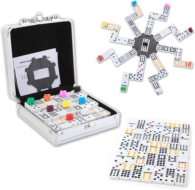 NOLIE Mexican Train Dominoes Game, Double 12 Dot Dominoes Set with Aluminum Case