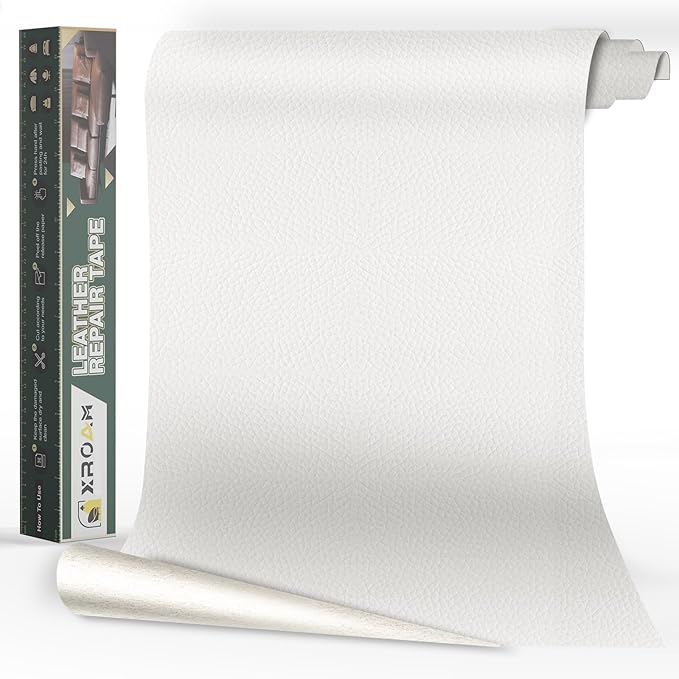 Leather Repair Tape, 16x40 inch Leather Patches for Furniture, Self Adhesive Leather Repair Patch for Sofas, Couches, Leather Covers, Seats, Chairs, Vinyl Repair Tape White