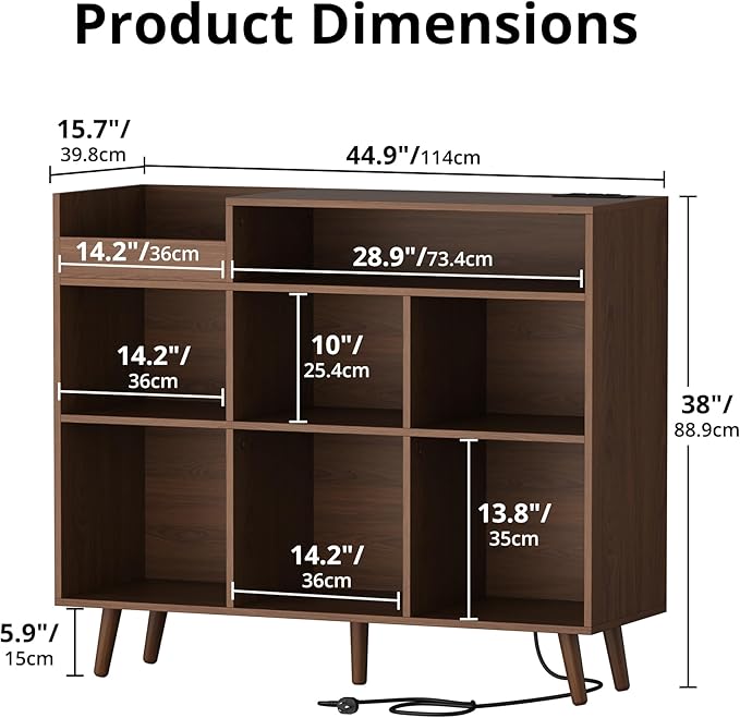 Cozy Castle Large Record Player Stand, Vinyl Storage Cabinet Mid Century Modern Turntable Stand Media Console Table Open Shelf Cube CD Album Holder Organizer for Living Room, Office, Brown