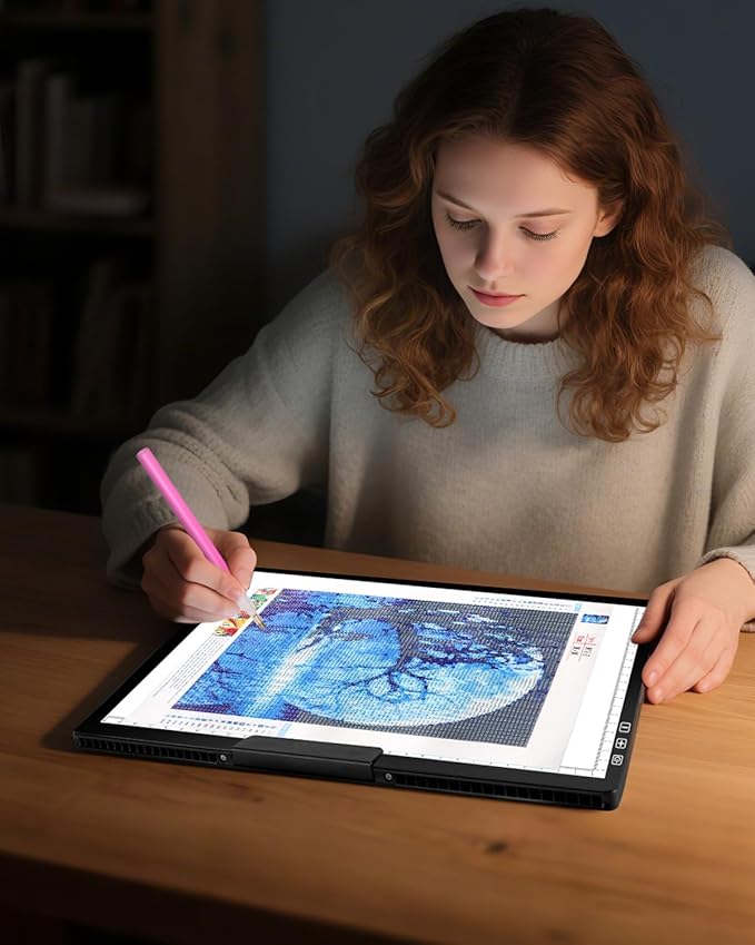 Bylitodt Cordless A4 Light Pad, Diamond Art Light Board with Stand, Lightbox for Tracing and Drawing with 6 Brightness, Tracing Pad for Weeding Vinyl, Sketching, Diamond Painting Accessories