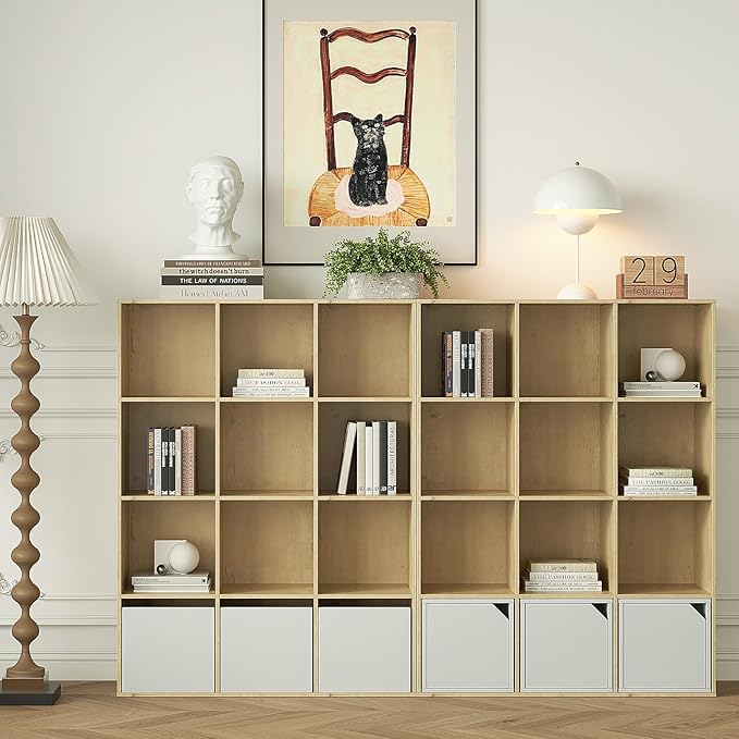Wooden 12-Cube Storage Organizer with Closed Back Panel, 11in Cube Shelf Opening, Bookshelf, Display Shelf,Closet Cabinet for Home and Office,White Oak