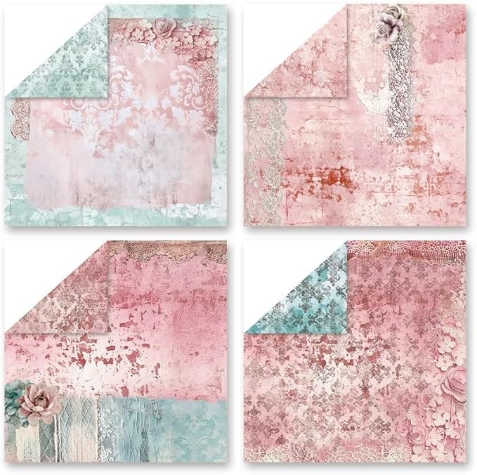 Pink Lace Scrapbook Paper Vintage Flower Pattern Papers Pad 12×12,24 Sheets Double-Sided Bobo Floral Scrapbooking CardStock Paper Pad for Holiday Cardmaking DIY Origami Papers.