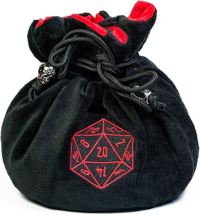 Large Dice Bags with Pockets Black Storage Bag D20 Logo for DND RPG Game Dices (with 1lb Random DND Dice)