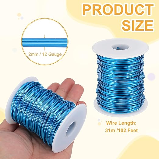 uxcell 12 Gauge / 2mm Anodized Aluminum Wire for Jewelry Craft Making, 102 Feet Bendable Flexible Wire for DIY Home Decor Gardening Sculpture, Blue