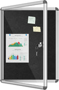 26"x20" Enclosed Bulletin Board, Lockable Weather-Resistant Aluminum Cork Noticeboard for School & Office, Silver Frame w/Black Flet