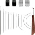 VONEEDL Heavy Duty Sewing Needles (11 PCS) & Waxed Thread (2 Black and 2 Grey Colors) - Upholstery Repair Kit for Leather, Canvas, Quilting & More