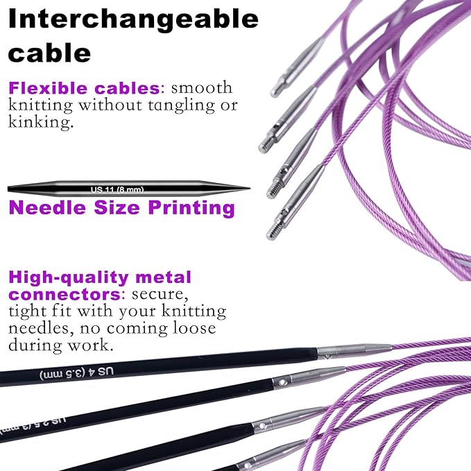Svartur Interchangeable Circular Knitting Needles Set, with Assorted Circular Knitting Needles and Cables, Accessories and Case, 9 Pairs