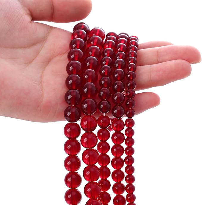 Smooth Garnet Red Glass Crystal Round Loose BeadsFor Jewelry Making DIY Bracelet Necklace Accessories 6mm 68pcs 15" Strand(Garnet Red Glass, 6mm)