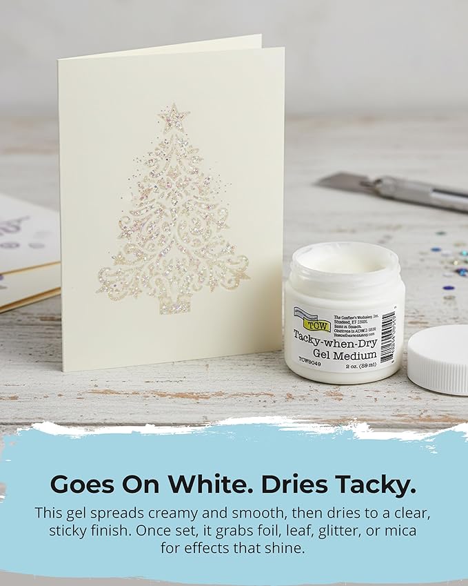 The Crafter’s Workshop – Tacky-When-Dry Gel Medium, Foil Adhesive for Paper Crafts, Journaling & Mixed Media | Dries Clear & Tacky for Glitter, Gilding & Mica Effects, 2 oz Jar