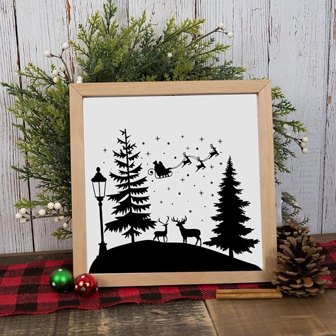 Christmas Stencils for Crafts Reusable 8” Large Christmas Stencil Santa Snowman Gnome Holiday Drawing Templates for Painting on Wood Doormat Fabrics Window Decor
