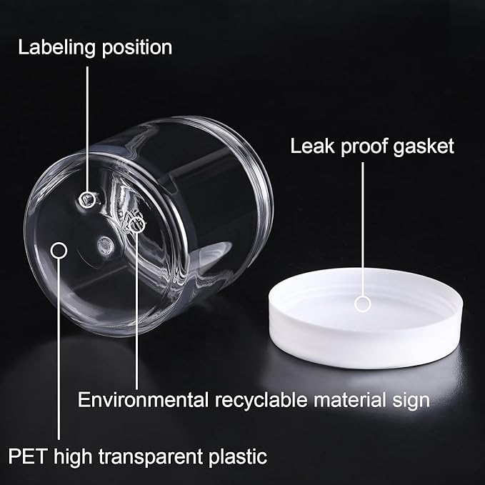Chuangchou Empty Clear Plastic Storage Favor Jars Wide-mouth Plastic Containers with White Lids (12 Pack) for Beauty Products, DIY Making or Others (8 oz)
