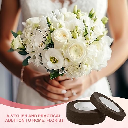 MECCANIXITY 12 Rolls Floral Tapes, 30 Yard x 1/16 in Florist Crepe Flowers Bouquets Tape Adhesive Waterproof for Flower Arranging Wrapping, Dark Brown